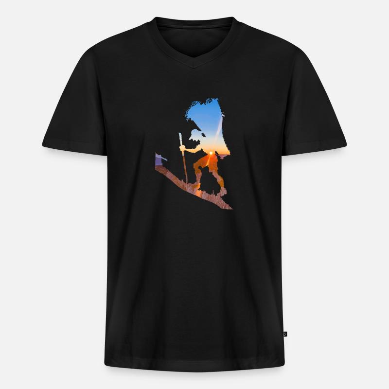 Mann mit Heukorb - Männer Premium Bio T-Shirt mit V-Ausschnitt - Schwarz