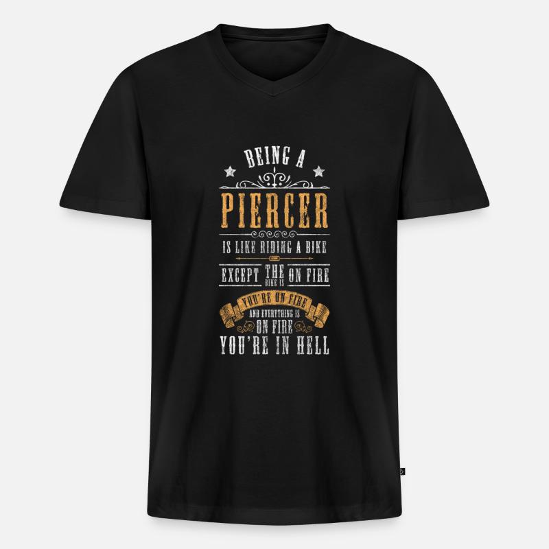 Piercer Nadel Beruf Ring - Männer Premium Bio T-Shirt mit V-Ausschnitt - Schwarz