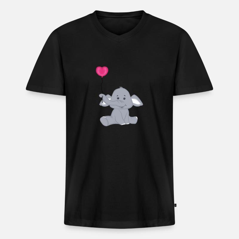 Baby Elefant mit Herz Luftbalon - Männer Premium Bio T-Shirt mit V-Ausschnitt - Schwarz