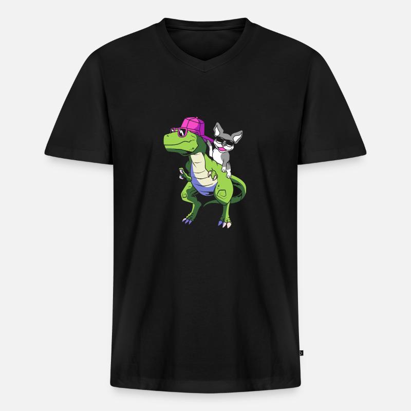Boston Terrier - Männer Premium Bio T-Shirt mit V-Ausschnitt - Schwarz