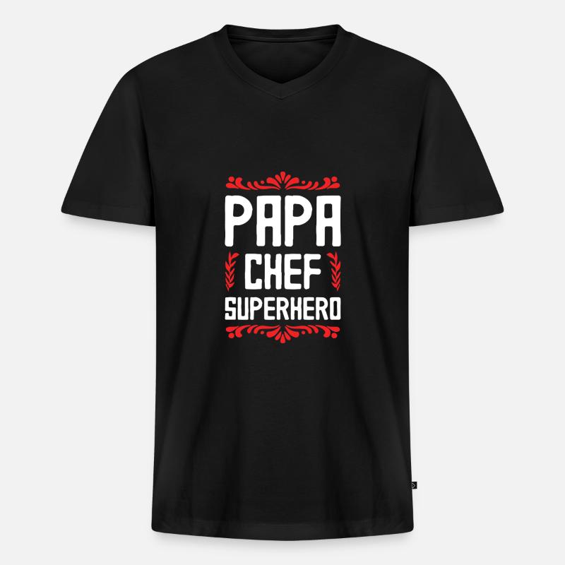Papa Chef Superheld Dad - Männer Premium Bio T-Shirt mit V-Ausschnitt - Schwarz