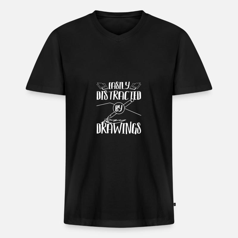 Easily distracted by drawing - Männer Premium Bio T-Shirt mit V-Ausschnitt - Schwarz