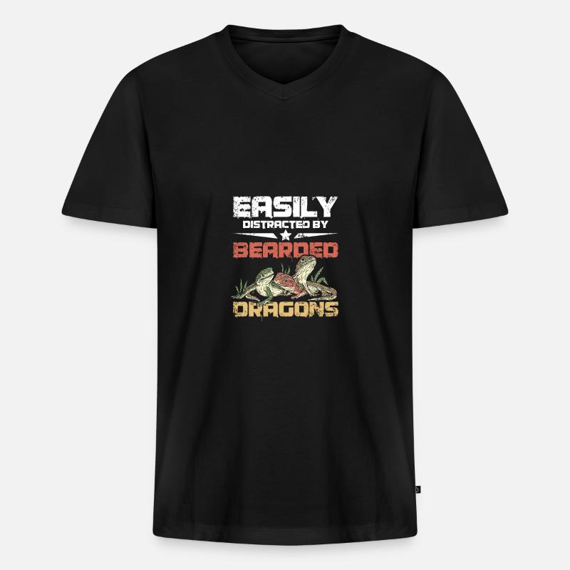 Easily distracted by bearded dragons - Männer Premium Bio T-Shirt mit V-Ausschnitt - Schwarz