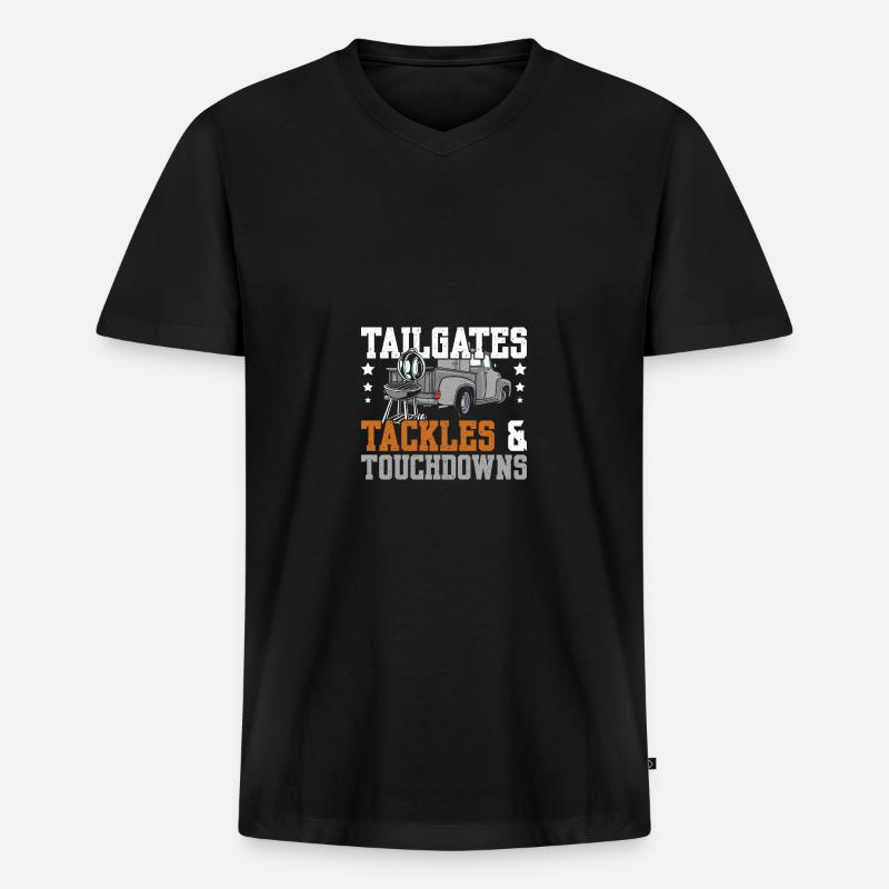 Tailgates tackles and touchdowns - Männer Premium Bio T-Shirt mit V-Ausschnitt - Schwarz
