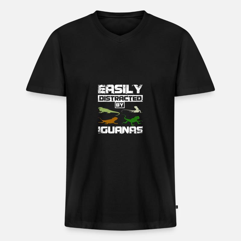 Easily distracted by Iguanas - Männer Premium Bio T-Shirt mit V-Ausschnitt - Schwarz