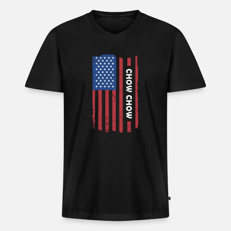 Chow Chow Us Flag - Männer Premium Bio T-Shirt mit V-Ausschnitt - Schwarz