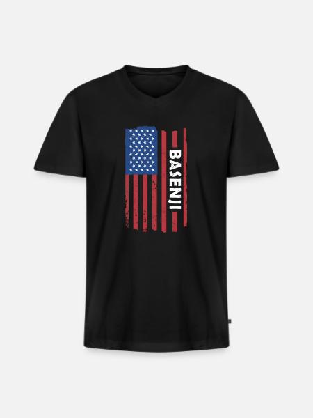 Dog Basenji Us Flag - Men's Premium Organic T-shirt with V-neck - black