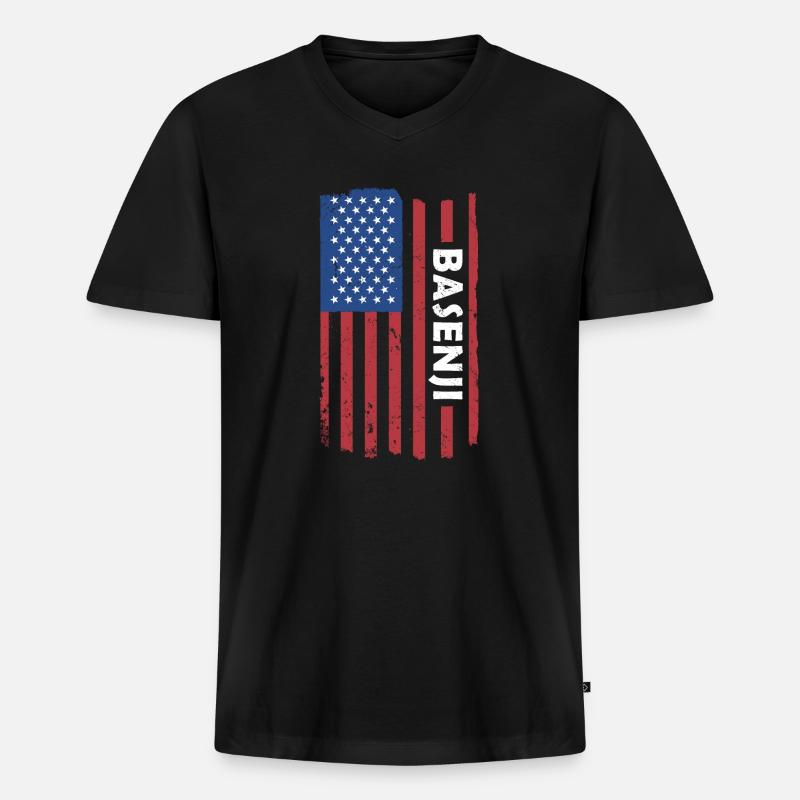 Dog Basenji Us Flag - Männer Premium Bio T-Shirt mit V-Ausschnitt - Schwarz