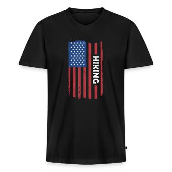 Hiker Us Drapeau Randonnée - T-shirt encolure en V Premium bio Homme - noir - Devant - Nico (187cm)