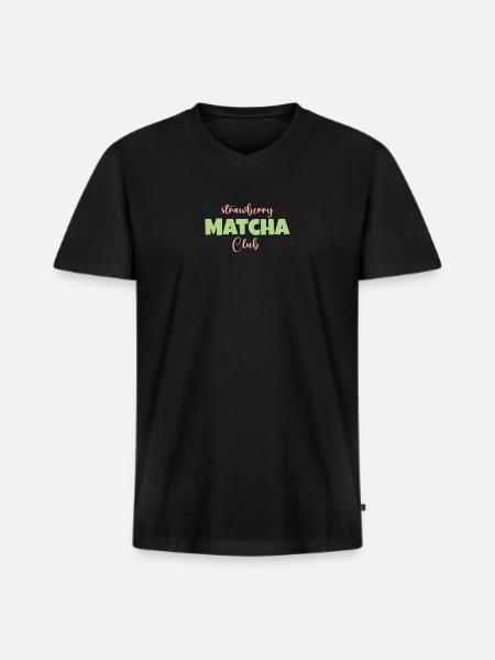 Strawberry Matcha Club - Männer Premium Bio T-Shirt mit V-Ausschnitt - Schwarz