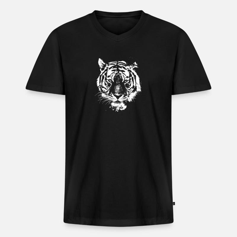 Tiger - Männer Premium Bio T-Shirt mit V-Ausschnitt - Schwarz