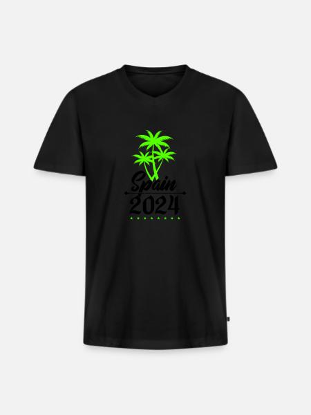 Spain 2024 Palm Trees - Men's Premium Organic T-shirt with V-neck - black