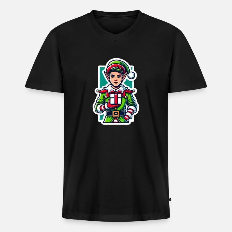 Weihnachtself - Männer Premium Bio T-Shirt mit V-Ausschnitt - Schwarz