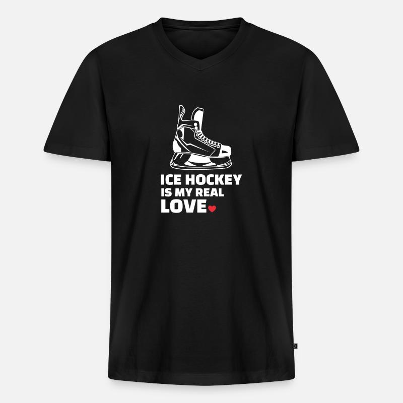 Ich Liebe Eishockey - Männer Premium Bio T-Shirt mit V-Ausschnitt - Schwarz