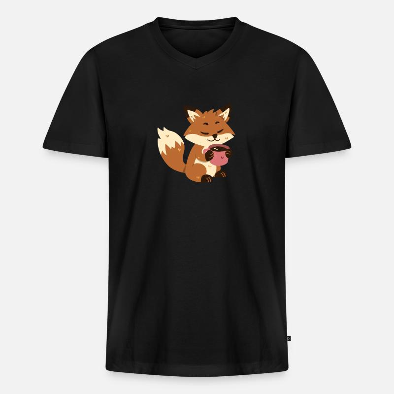 Fuchs trinkt Kaffee - Männer Premium Bio T-Shirt mit V-Ausschnitt - Schwarz