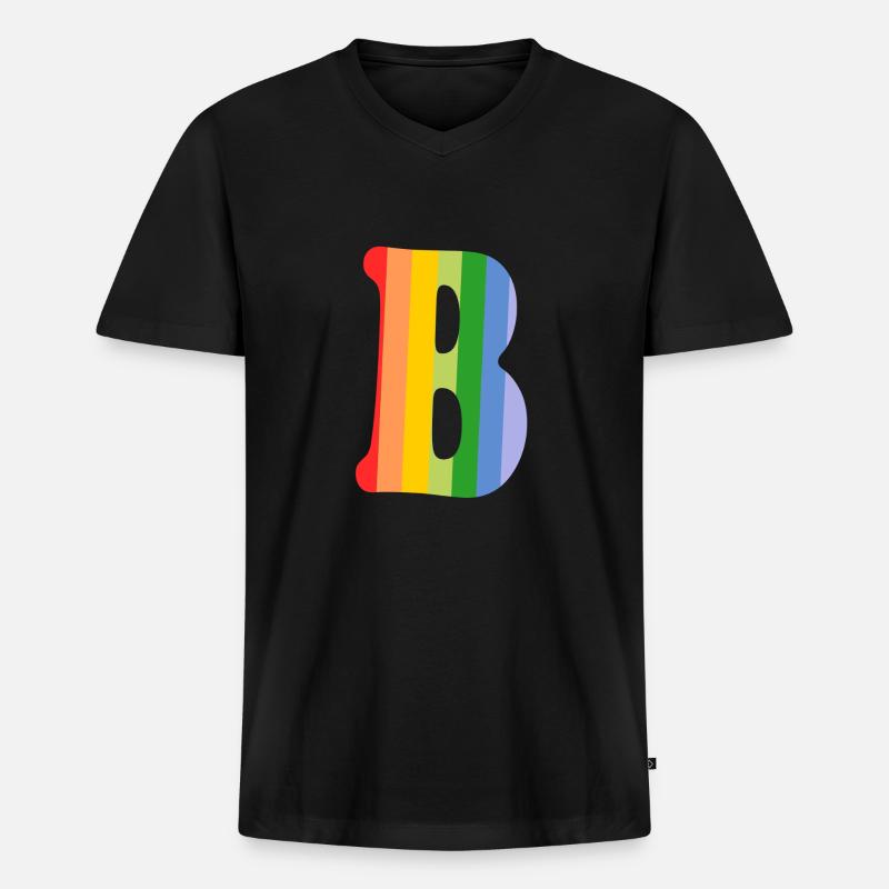 Buchstabe B Regenbogen - Männer Premium Bio T-Shirt mit V-Ausschnitt - Schwarz