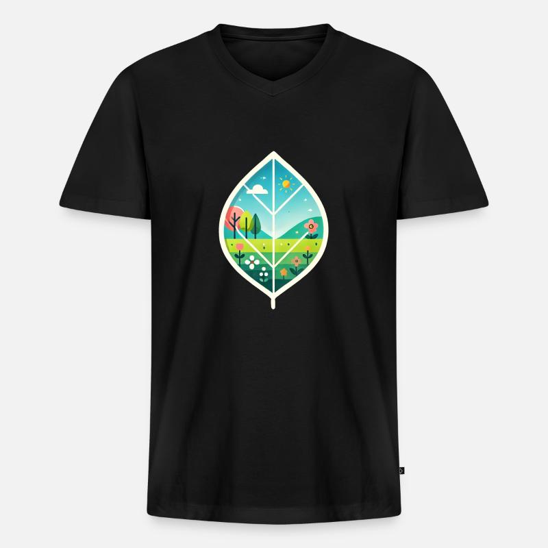 Blatt mit Frühlingslandschaft - Männer Premium Bio T-Shirt mit V-Ausschnitt - Schwarz