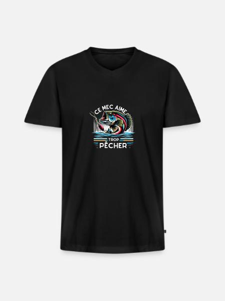 ce mec aime trop pêcher - T-shirt encolure en V Premium bio Homme - noir