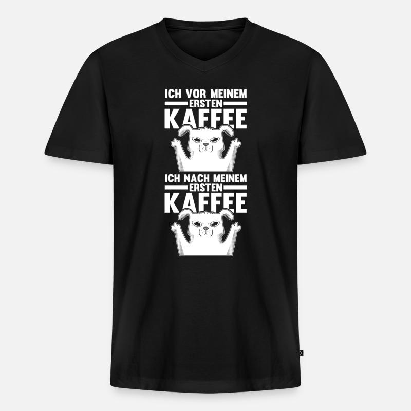 Suivez-moi devant mon premier café - T-shirt encolure en V Premium bio Homme - noir