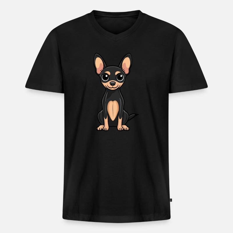 Pinscher Hund Niedlich - Männer Premium Bio T-Shirt mit V-Ausschnitt - Schwarz