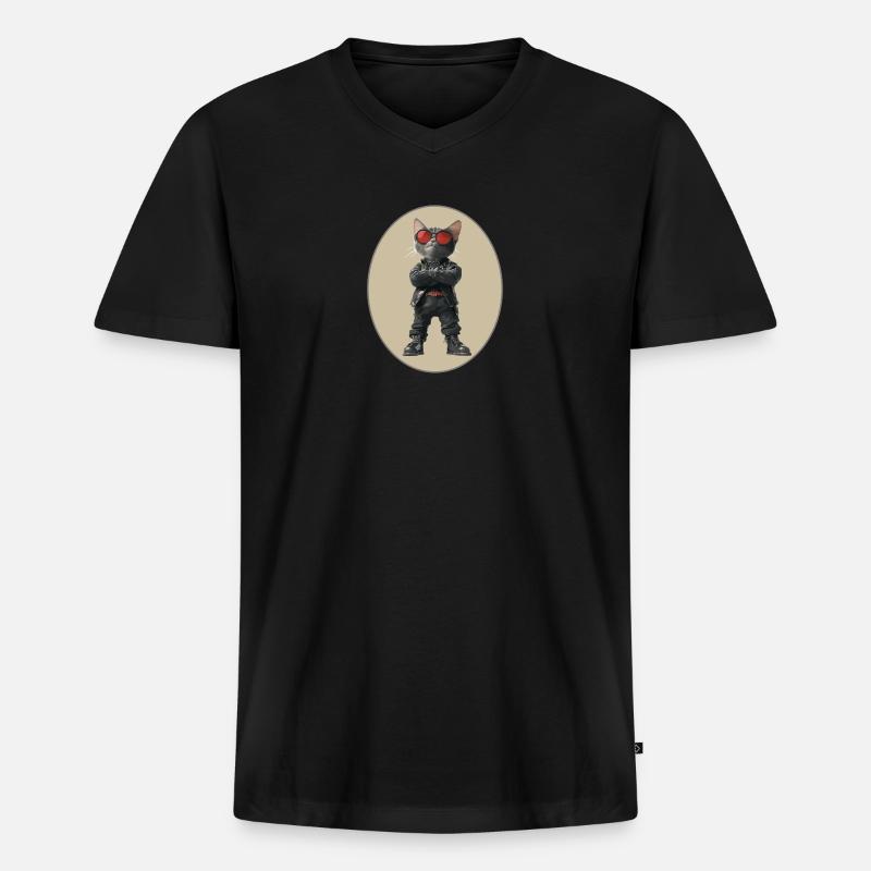 Katze - Männer Premium Bio T-Shirt mit V-Ausschnitt - Schwarz