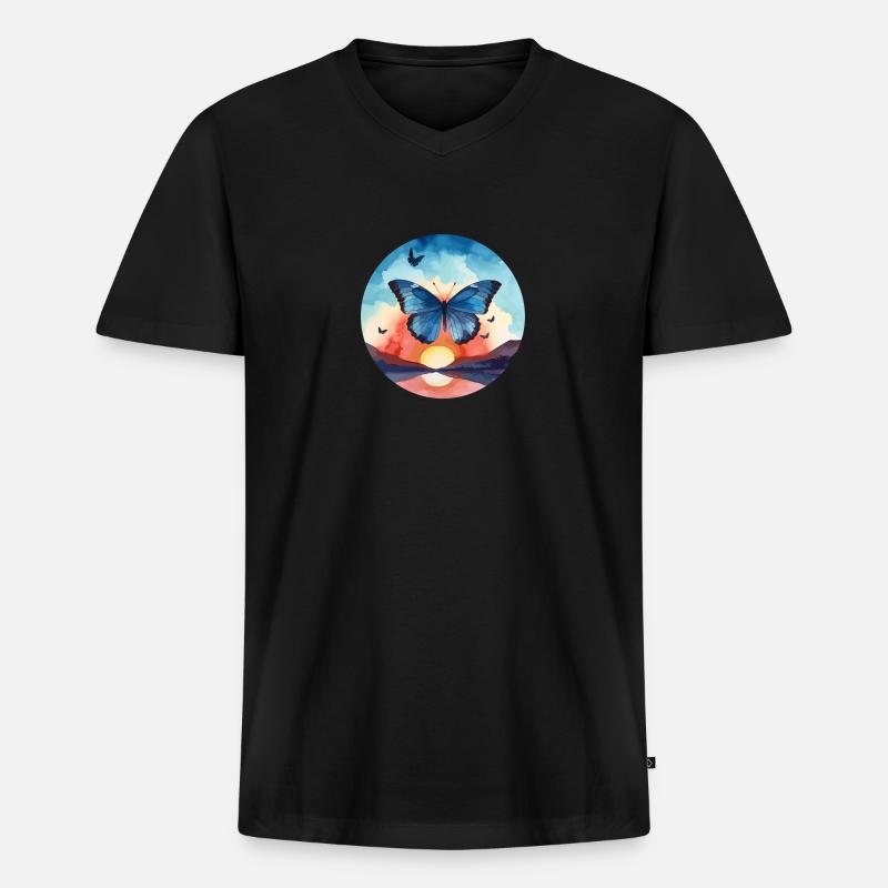 Blauer Morpho-Schmetterling - Männer Premium Bio T-Shirt mit V-Ausschnitt - Schwarz