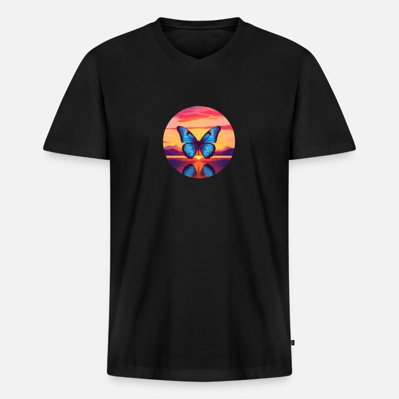 Blauer Morpho-Schmetterling - Männer Premium Bio T-Shirt mit V-Ausschnitt - Schwarz