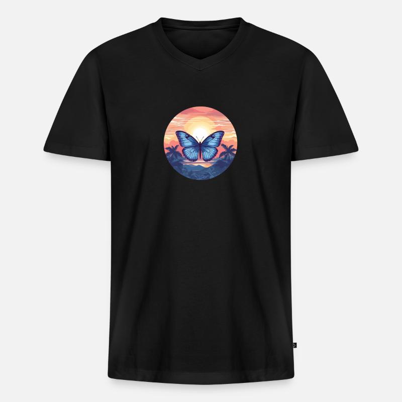 Blauer Morpho-Schmetterling - Männer Premium Bio T-Shirt mit V-Ausschnitt - Schwarz