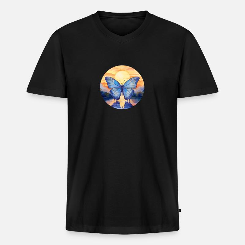 Blauer Morpho-Schmetterling - Männer Premium Bio T-Shirt mit V-Ausschnitt - Schwarz