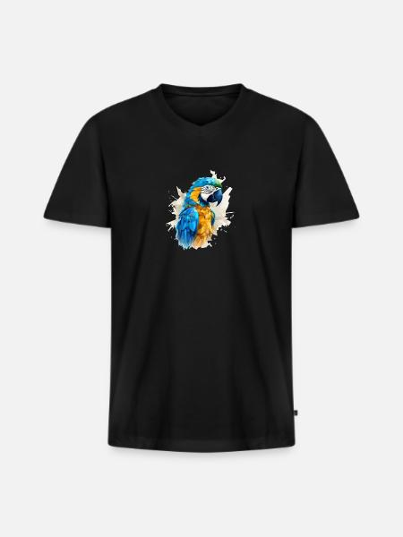 Blue and gold macaw - Men's Premium Organic T-shirt with V-neck - black
