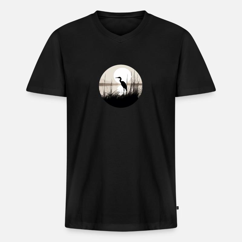 Reiher im Schilf - Männer Premium Bio T-Shirt mit V-Ausschnitt - Schwarz