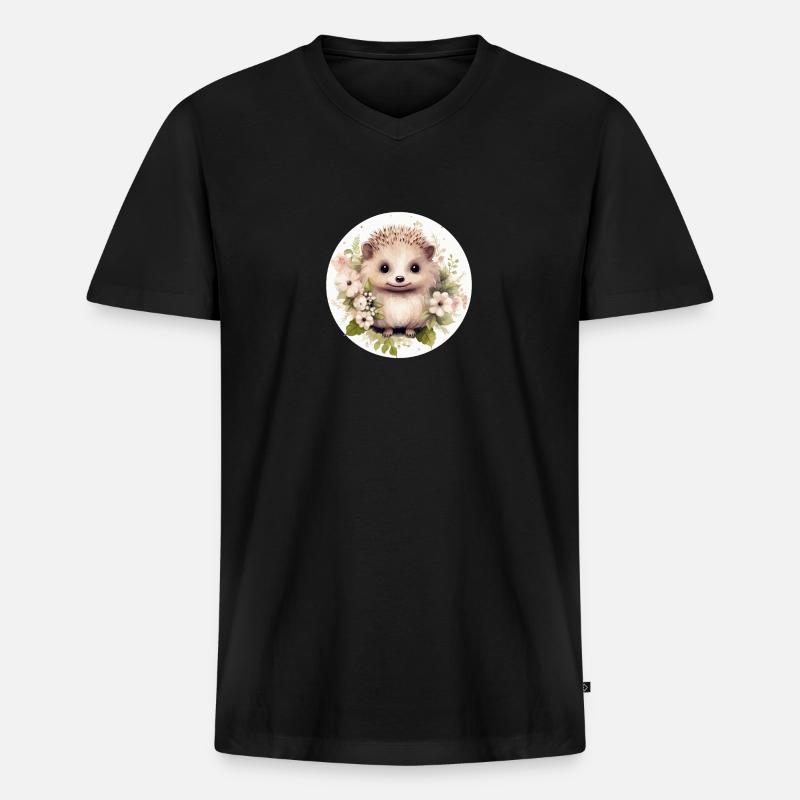 Süßer Igel - Männer Premium Bio T-Shirt mit V-Ausschnitt - Schwarz