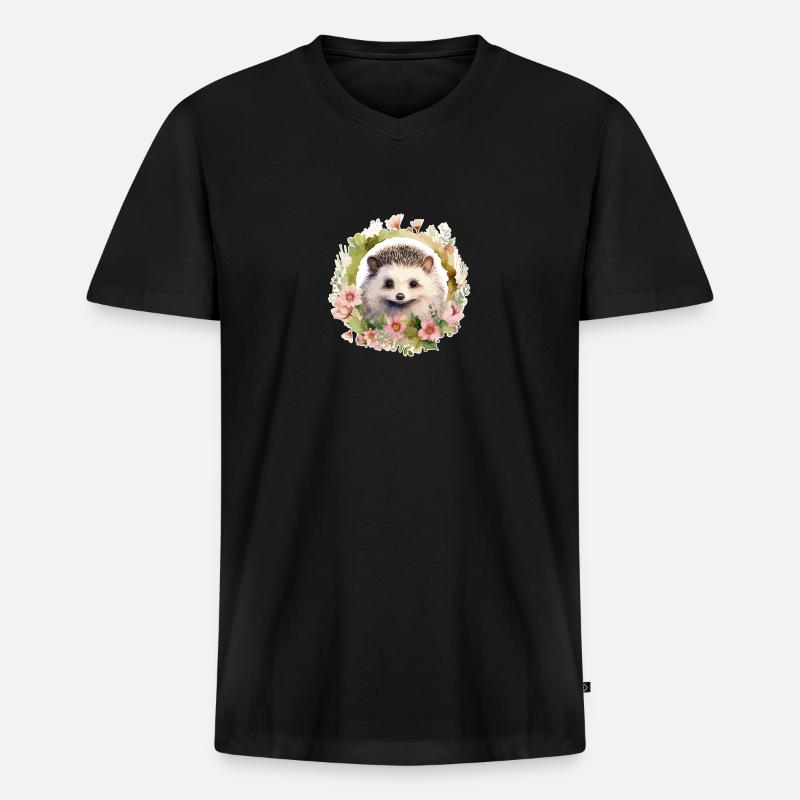 Süßer Igel - Männer Premium Bio T-Shirt mit V-Ausschnitt - Schwarz