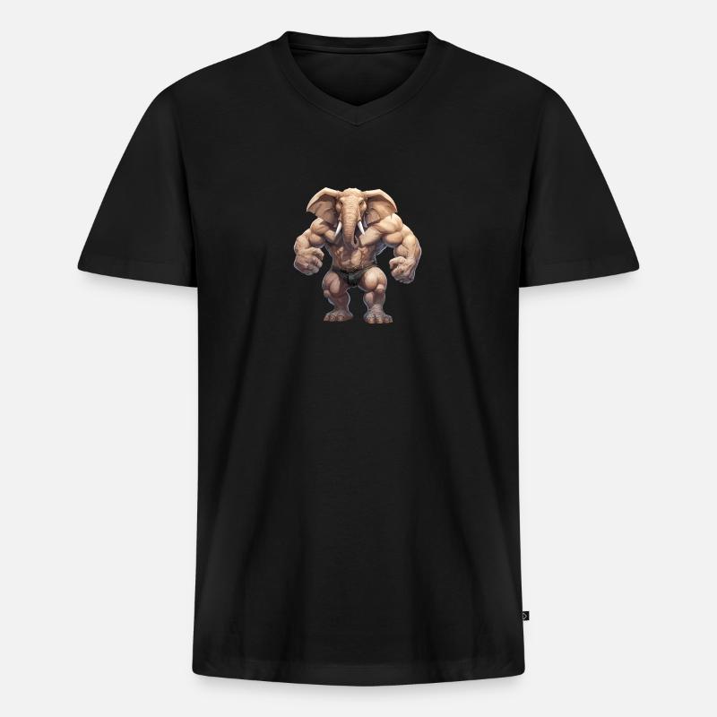 Bodybuilder Elefant - Männer Premium Bio T-Shirt mit V-Ausschnitt - Schwarz