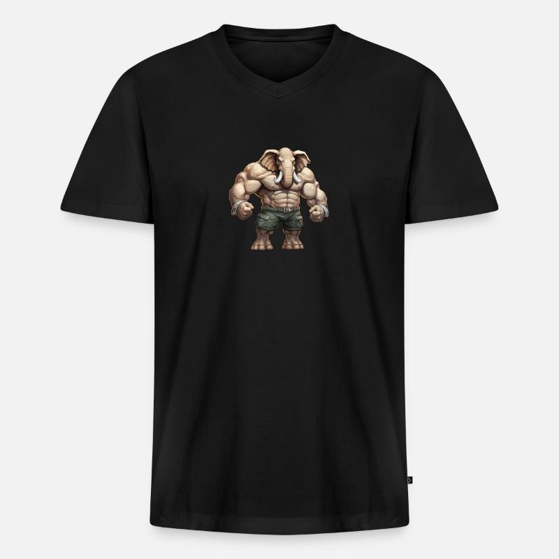 Bodybuilder Elefant - Männer Premium Bio T-Shirt mit V-Ausschnitt - Schwarz