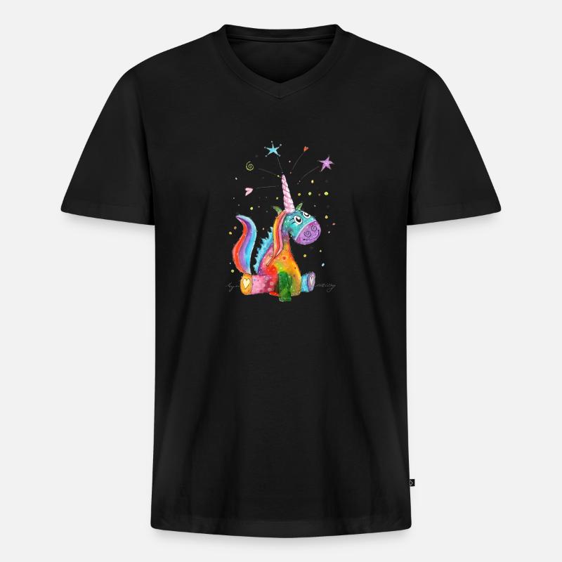 Gute Laune Einhorn - Männer Premium Bio T-Shirt mit V-Ausschnitt - Schwarz