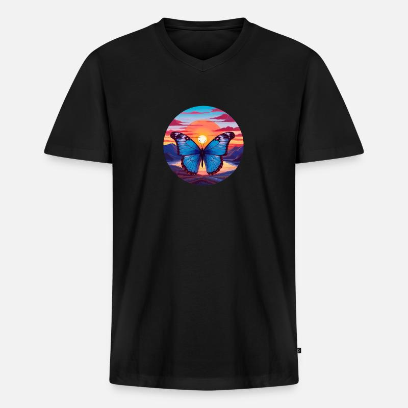 Blauer Morpho-Schmetterling - Männer Premium Bio T-Shirt mit V-Ausschnitt - Schwarz