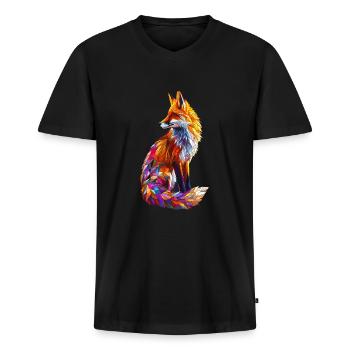Geometrischer Fuchs Abstrakte Kunst Fuchs Tier - Männer Premium Bio T-Shirt mit V-Ausschnitt - Schwarz - Vorne - Nico (187cm)