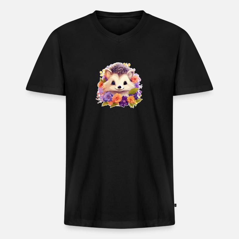 Süßer Igel - Männer Premium Bio T-Shirt mit V-Ausschnitt - Schwarz