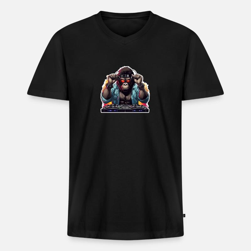 DJ Gorilla - Männer Premium Bio T-Shirt mit V-Ausschnitt - Schwarz
