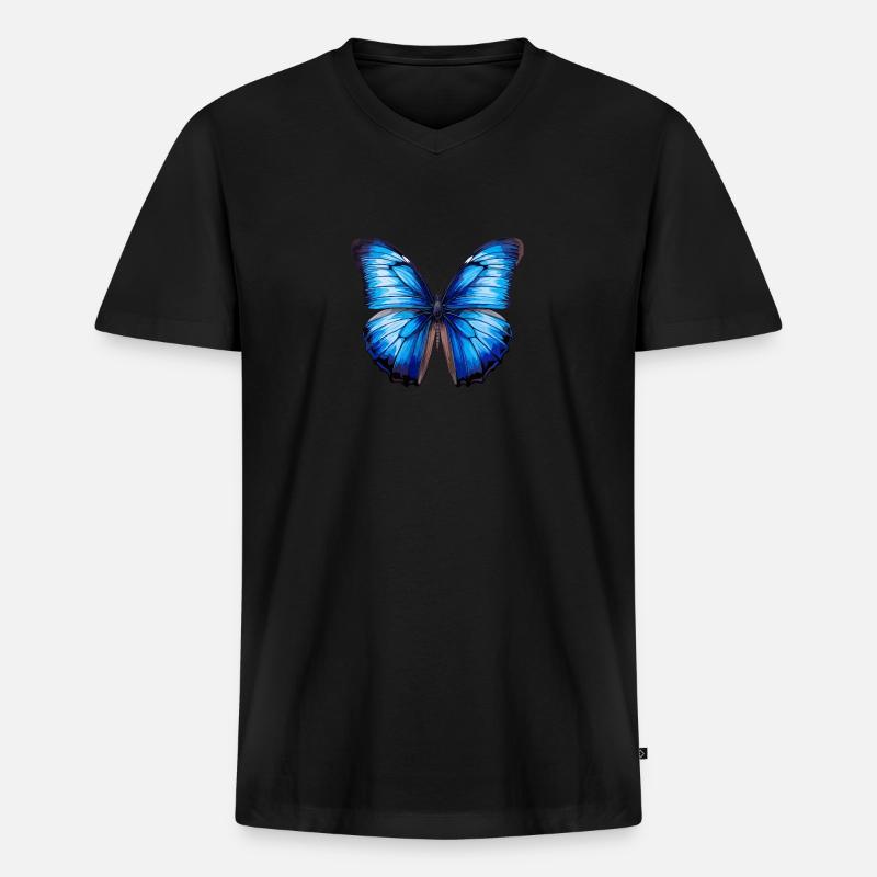 Blauer Morpho-Schmetterling - Männer Premium Bio T-Shirt mit V-Ausschnitt - Schwarz