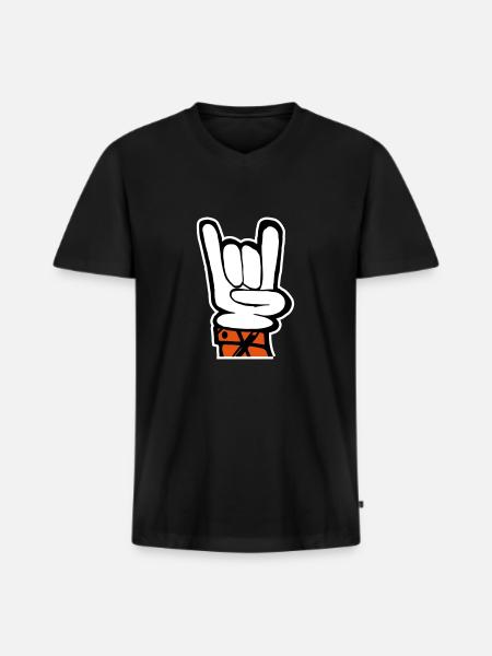 Hand Rock Pommesgabel - Männer Premium Bio T-Shirt mit V-Ausschnitt - Schwarz