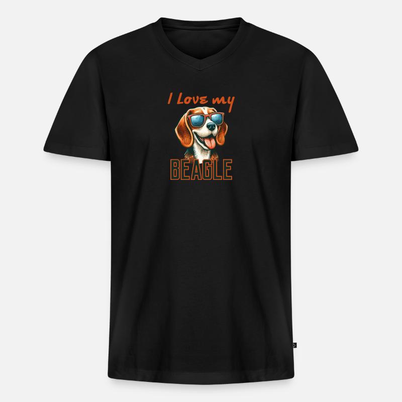 I Love my Beagle - Männer Premium Bio T-Shirt mit V-Ausschnitt - Schwarz
