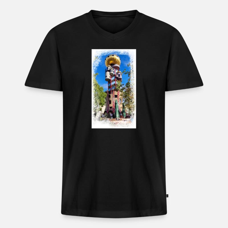 Kunterbunter Turm beim Kuchlbauer - Männer Premium Bio T-Shirt mit V-Ausschnitt - Schwarz