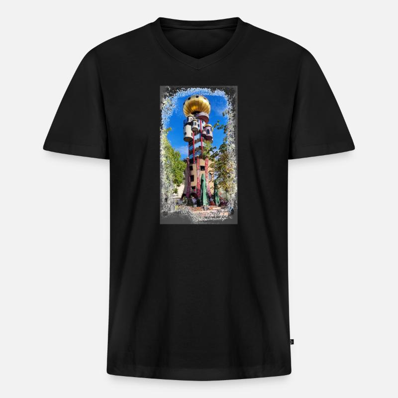 Hundertwasserturm beim Kuchlbauer - Männer Premium Bio T-Shirt mit V-Ausschnitt - Schwarz