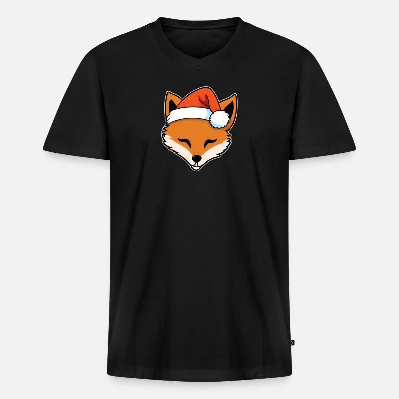 Fuchs mit Santa Hut Grafik - Männer Premium Bio T-Shirt mit V-Ausschnitt - Schwarz