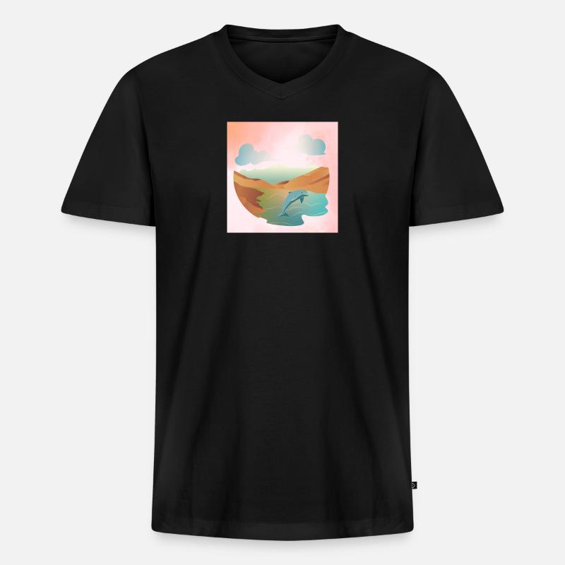 Delfin in Seelandschaft - Männer Premium Bio T-Shirt mit V-Ausschnitt - Schwarz