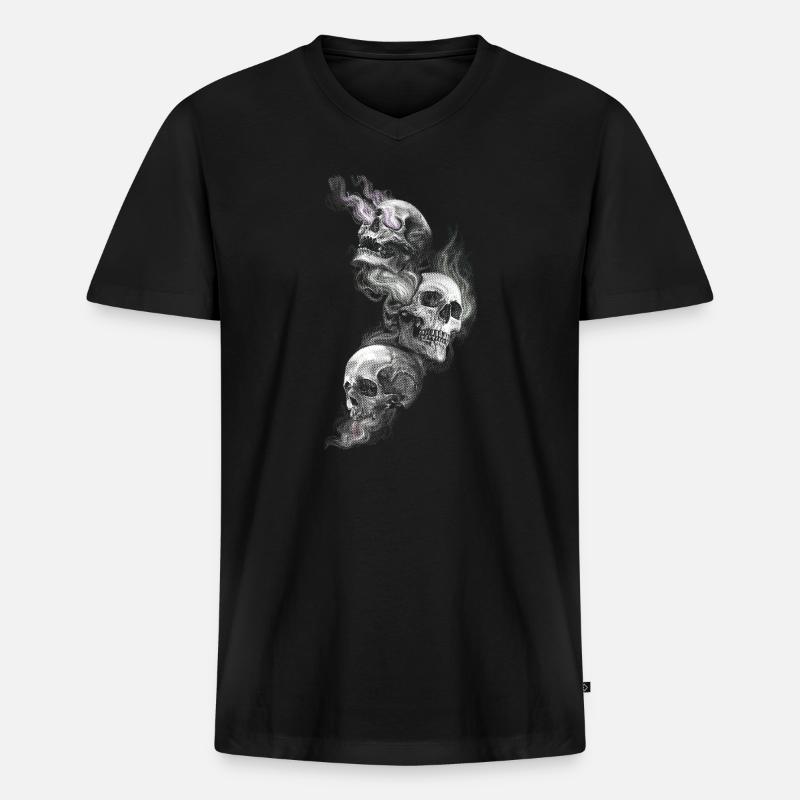 Schädel - Männer Premium Bio T-Shirt mit V-Ausschnitt - Schwarz