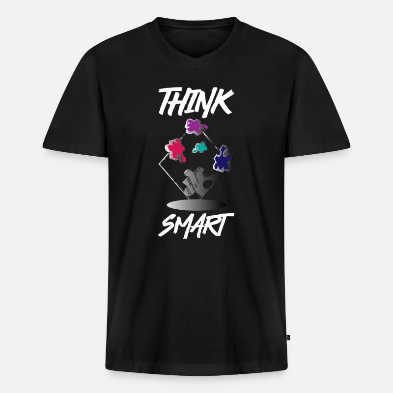 Think Smart Puzzle - Männer Premium Bio T-Shirt mit V-Ausschnitt - Schwarz