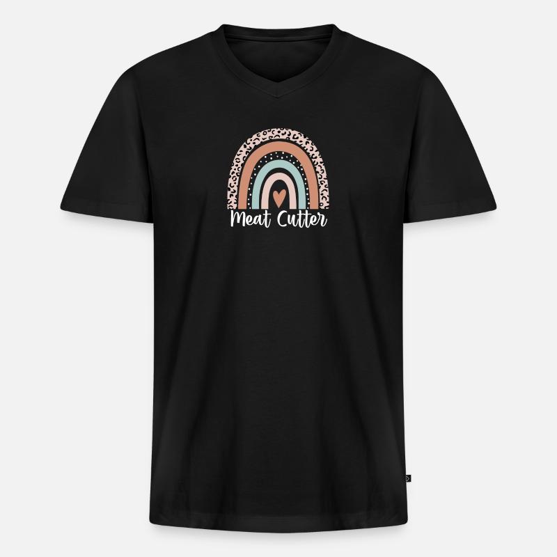 Fleischschneider Regenbogen Leopard Lustiger Fleischschneider - Männer Premium Bio T-Shirt mit V-Ausschnitt - Schwarz